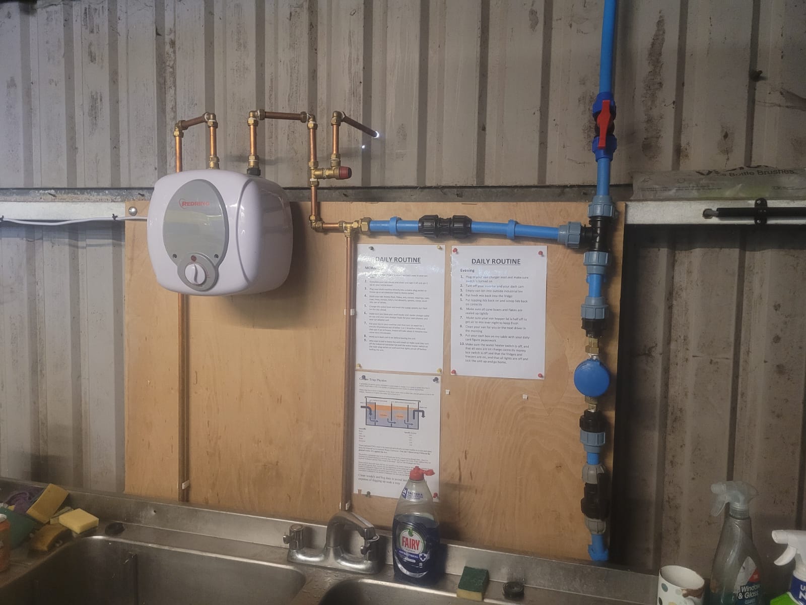 Water heater installation with new copper pipework